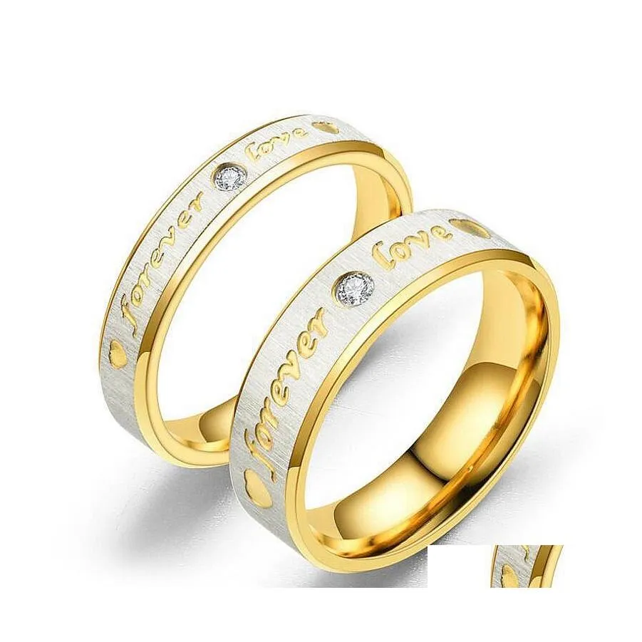 Couple Anneaux Mode Amour Pour Femmes Accessoires En Acier Inoxydable Hommes Bijoux Fiançailles Or Cristal Bague De Mariage Drop Livraison Otrka