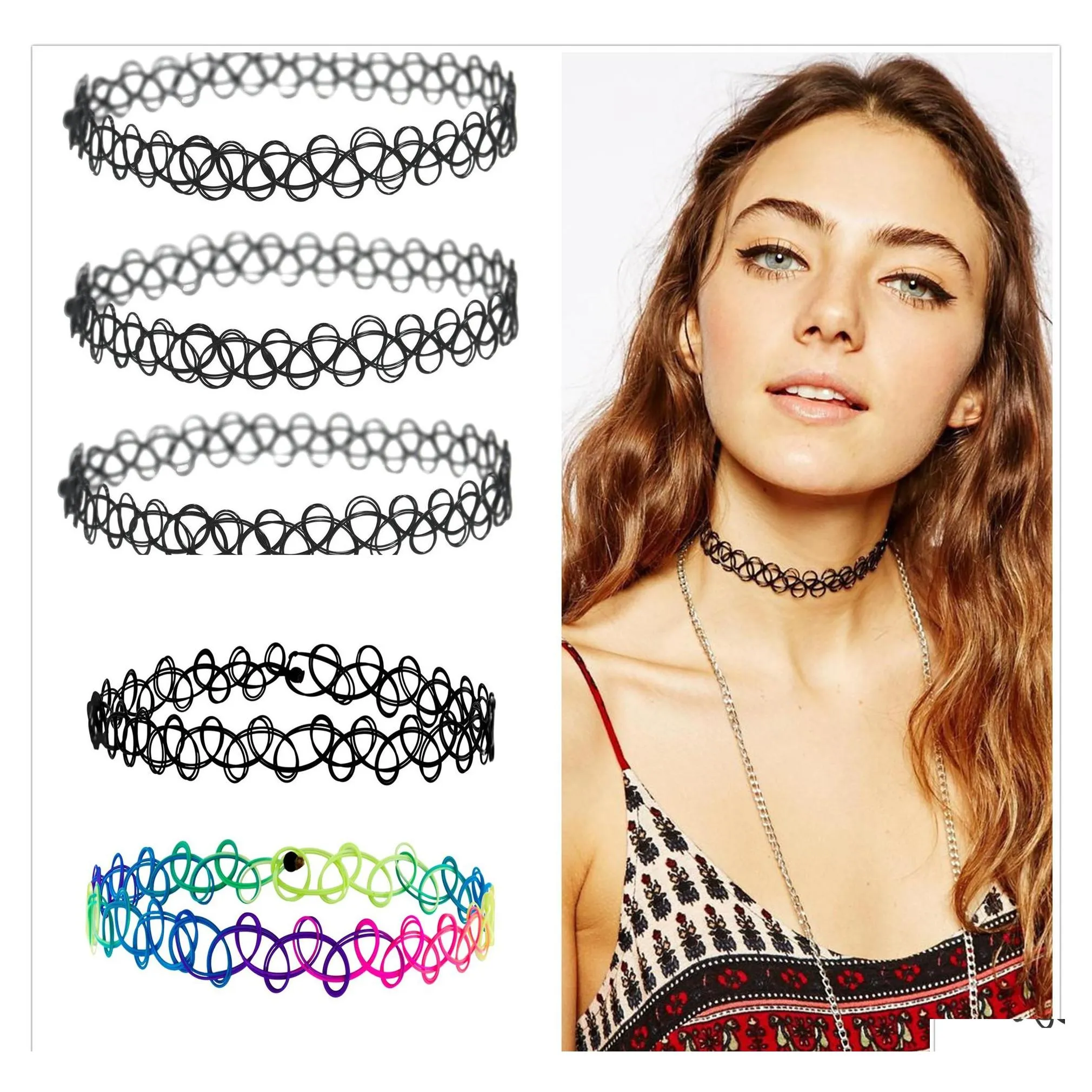 Chokers Stretch Tattoo Choker Necklace Gothic Punk Grunge Henna Elastic 12 Colors For Fashion Women Drop Delivery Jewelry Necklaces P Otk6I