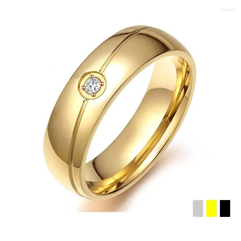 Anillos de boda con incrustaciones de acero inoxidable fino de 6 mm, un anillo de diamantes de imitación brillante para hombres, joyería clásica de regalo de fiesta de aniversario de lujo