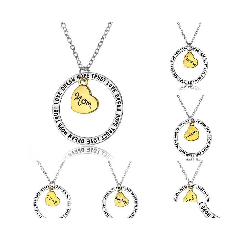 Pendentif Colliers Cadeaux Personnalisés Pour Les Membres De La Famille Sier Plaqué Coeur Amour Rêve Espoir Confiance Cercle Collier Maman Grand-Mère Fille Sist Othfn