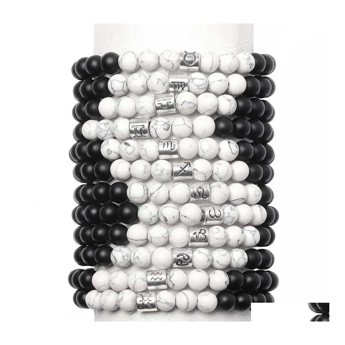 Pulseras con dijes 12 Constelación Negro Blanco Lucky Beads Brazalete Pareja Distancia Pulsera Mujeres Hombres Joyería de moda Regalo DHS Drop Deli Dhzy8