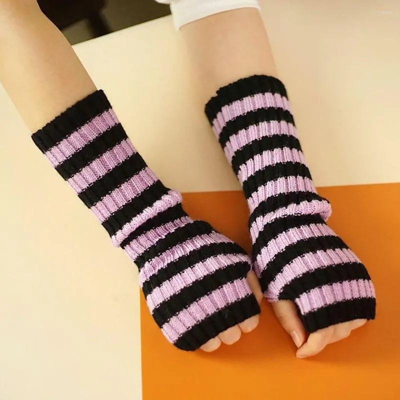 Knee Pads Winter Fashion Striped Arm Warmers Knitted Female Wrist Hand Warmer Long Fingerless Gloves Mitten Women Men Sleeves