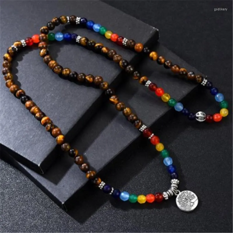 Hänge halsband träd liv Buddhism vintage halsband för män 6 mm 108 pärlor kvinna sten radband armband bön unisex chakra smycken