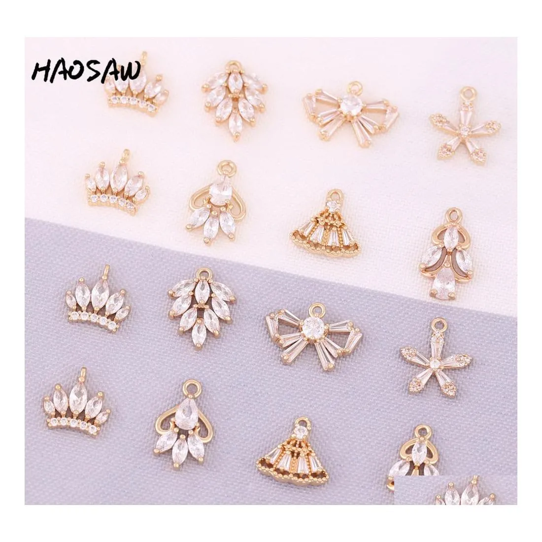Chains Haosaw Choose 4Pcs Clear Crystal Charm/Flower/Bow/Fan/Crown/Cooper Accessory/Diy Jewelry Making/Earring Findings Drop Deliver Dhjkx