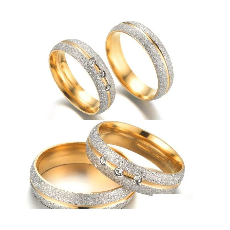 Anelli per coppie Moda 612 Acciaio al titanio Anello in oro Modello smerigliato Matrimonio Uomo Donna Fidanzamento Gioielli Regalo 6Mm Consegna goccia Ot2C7