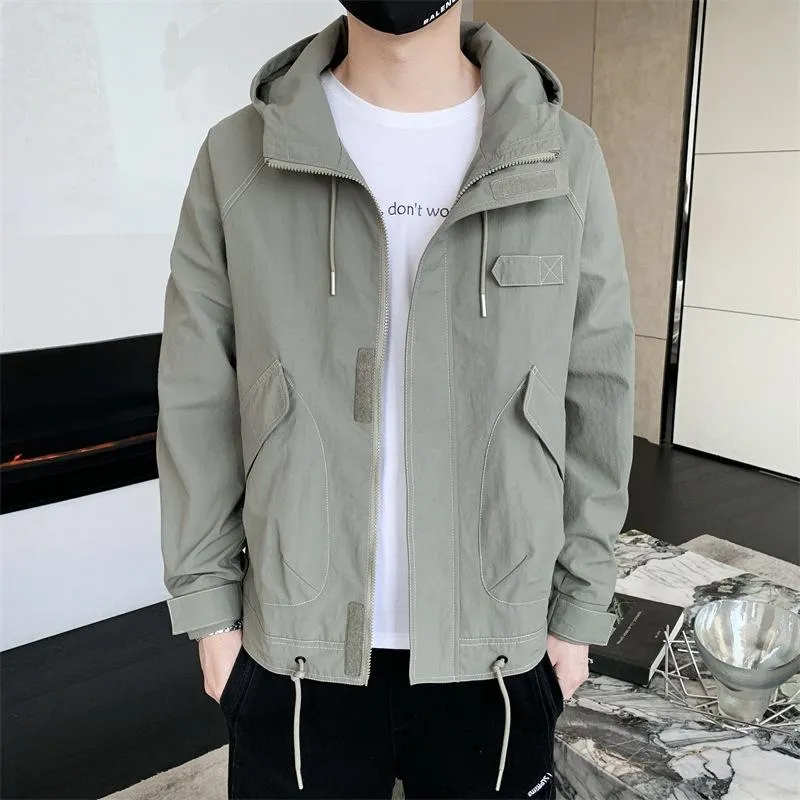 Men's Jackets Korean Style Fashion Personality Pocket Casual Jacket Tooling Hooded Men Spring And Autumn Loose Large Size ClothesMen's