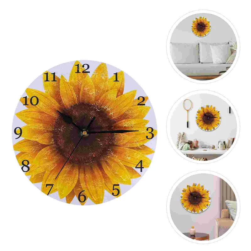 Horloges murales Horloge exquise charmante fraîche à piles tournesol rond en bois muet ClockWall