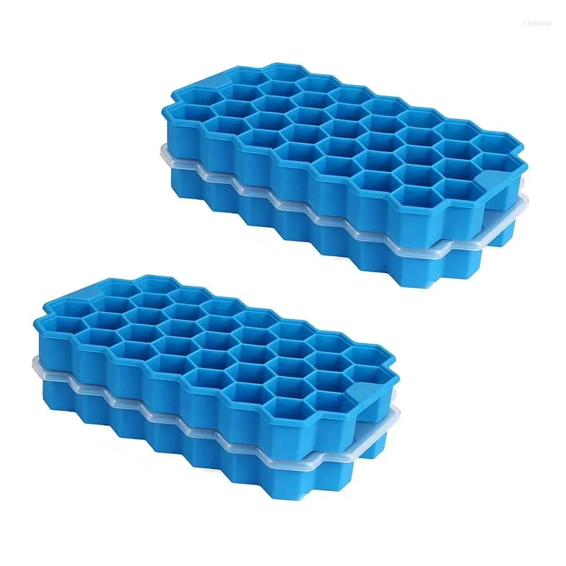 Stampi da forno Vassoi quadrati per ghiaccio Stampi in silicone da 4 pezzi con coperchi 74-Ice per cocktail di whisky Bevande refrigerate (blu)