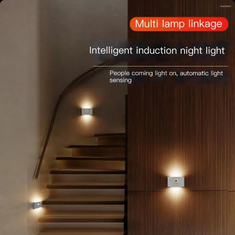 Luzes noturnas sem fio ligação indução LED luz USB recarregável sensor de movimento lâmpada de parede para cozinha escada corredor quarto banheiro