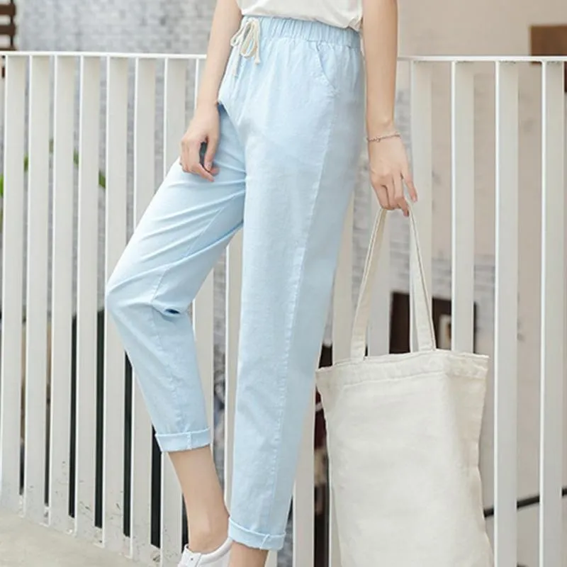 Women's Pants & Capris Women Casual Solid Color Waist Drawstring Elastic Waistband Cotton Pencil Adjusting It For A Comfortable Fit