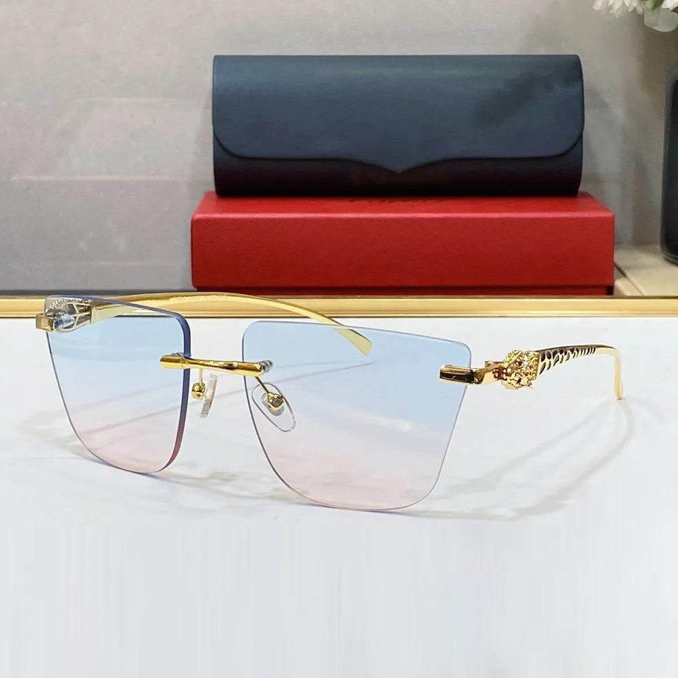 Mens Sunglasses Designer Optical Frame Decor Shade Panther Carti Sun glasses for Womens Rimless Fashion Retro Luxury Fashion Metal