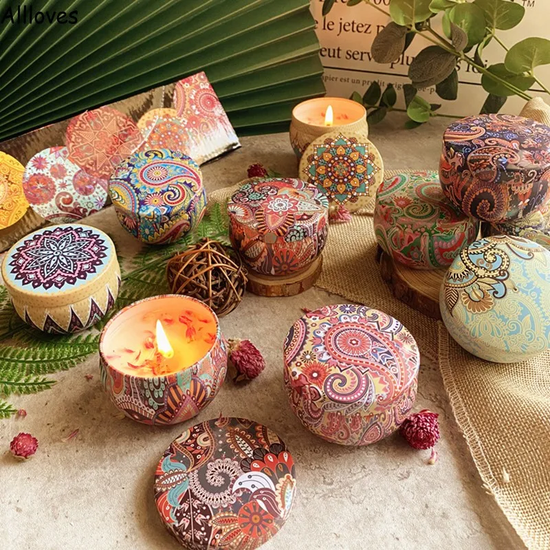 Świece pachnące Favors Vintage Flower Candle Słoiki sojowe woski zapach zapach świeca ślubna prezent urodzinowy Dekora