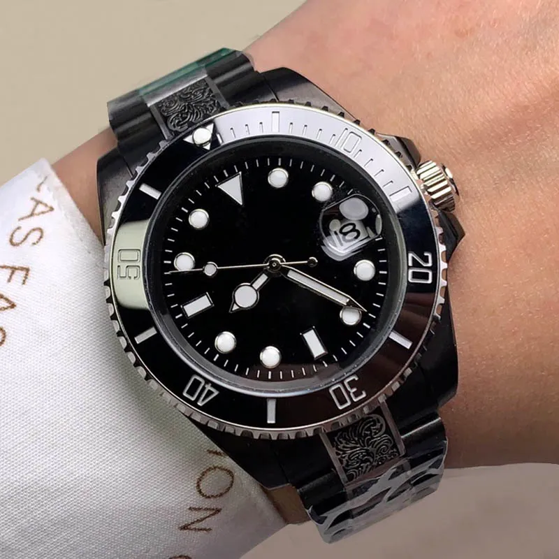 Titta p￥ automatisk mekanisk r￶relse 40mm rostfritt st￥l m￤n armband montre de luxe med kalender design vikbar sp￤nne