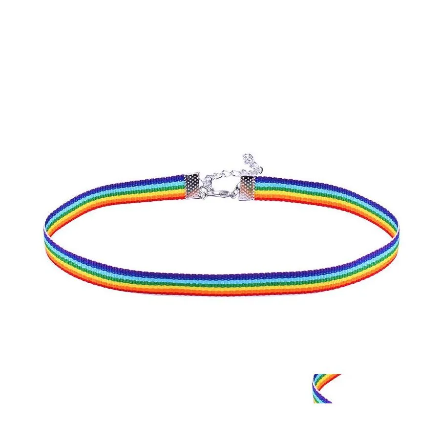 Sautoirs Gay Pride Rainbow Choker Collier Pour Hommes Femmes Et Dentelle Chocker Ruban Collier Avec Pendentif Lgbt Bijoux Drop Delivery Neckl Otkhz