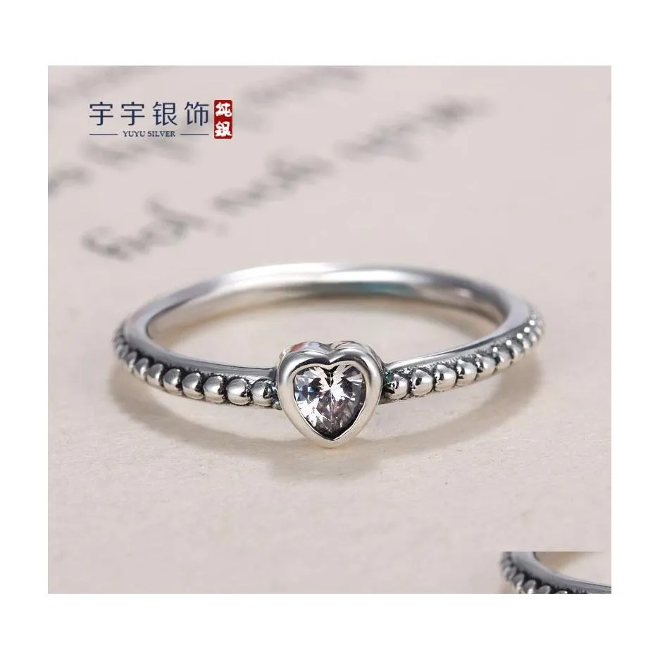 Anillos de banda 925 Sier Heart Ring Fit Pandora Cz Joyería de aniversario para mujeres Regalo de Navidad Entrega de gota Dhgz1