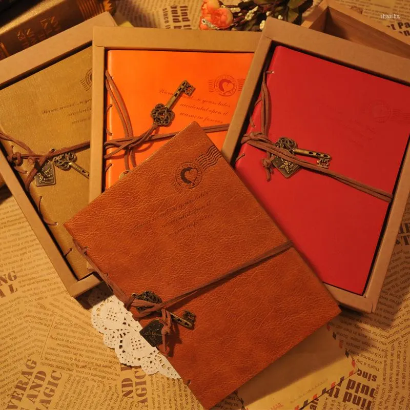EST VINTAGE MAGIC KEY Sträng Retro Leather Note Book Diary Notebook Leaf Cover Blank Journal