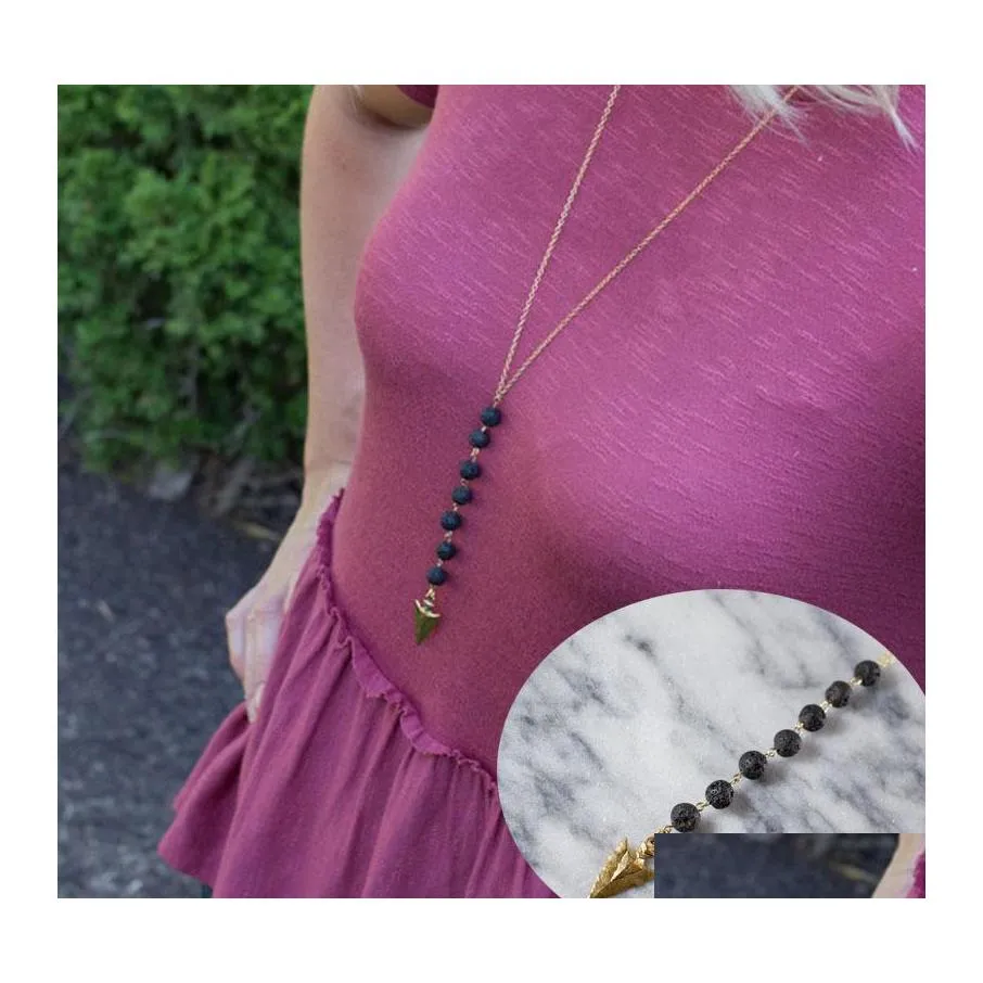 Naszyjniki wiszące olejki eteryczne kamień dyfuzora dla kobiet aromaterapia lawowa strzałka rocka piórka frędzka długie łańcuchy mody biżuteria dro otgra