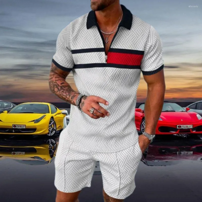 Herrspårar sommarpolo uppsättning för män manliga kläder kortärmad spårdräkt streetwear casual social skjorta två bit