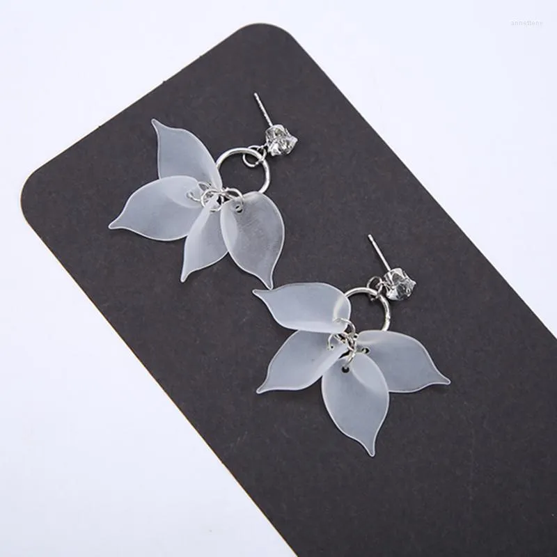 Boucles d'oreilles à la mode pour femmes, grande fleur blanche, bijoux élégants, pétale de gommage, cristal, cadeau, vente en gros