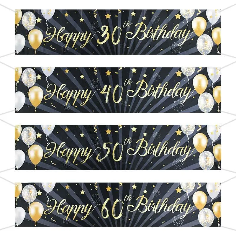 Party Decoration Happy Birthday Banner 30th/40th/50th/60th Ballon Patroon Polyester Poster voor volwassen hangende decor Seleverie