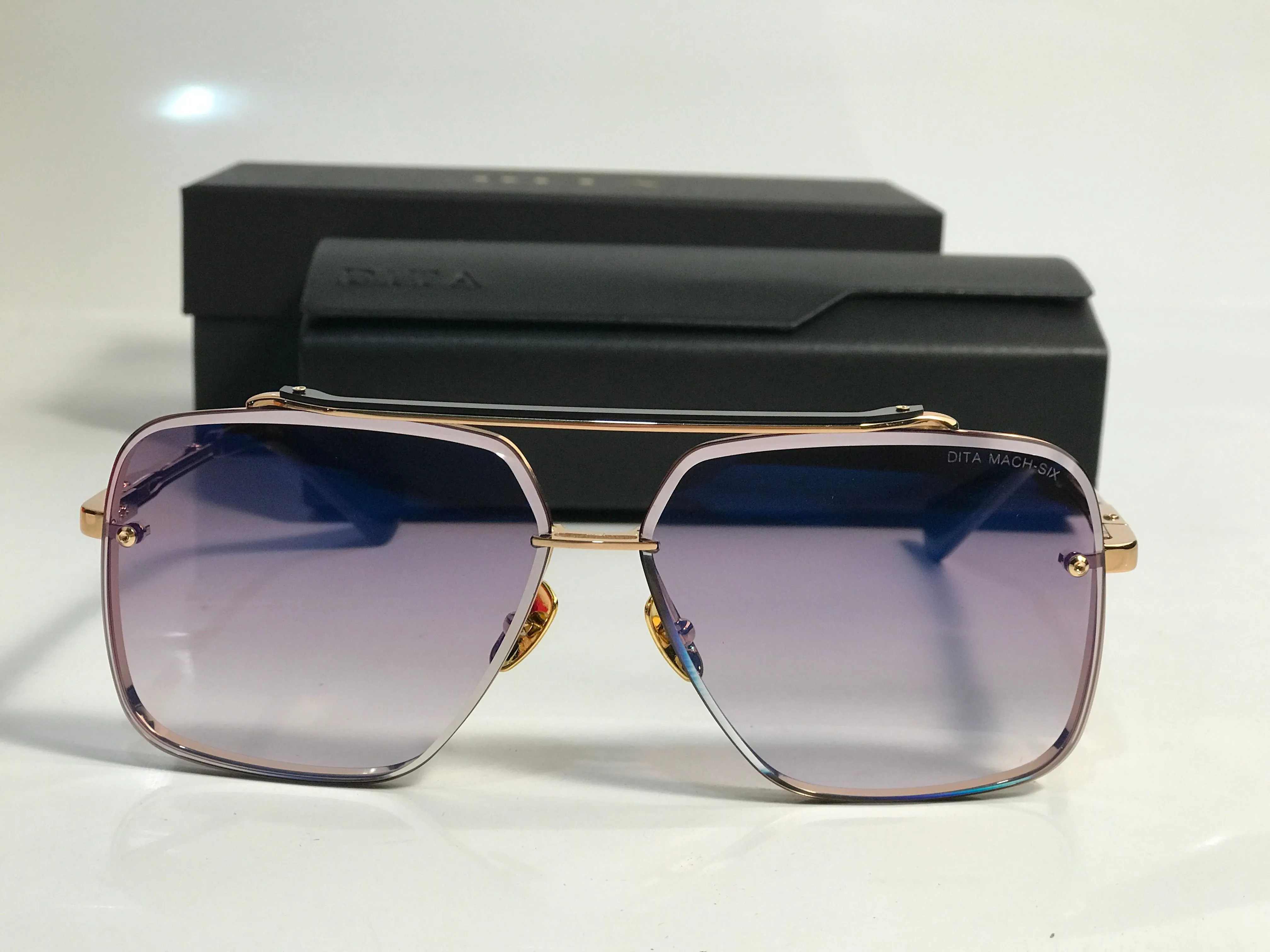 Mach Six Designer Sunglasses For Women Mens Anti-Ultraviolet Retro Square Metal Plate Plank Frame DT Fashion Oversized Sun Glasses Eyeglasse