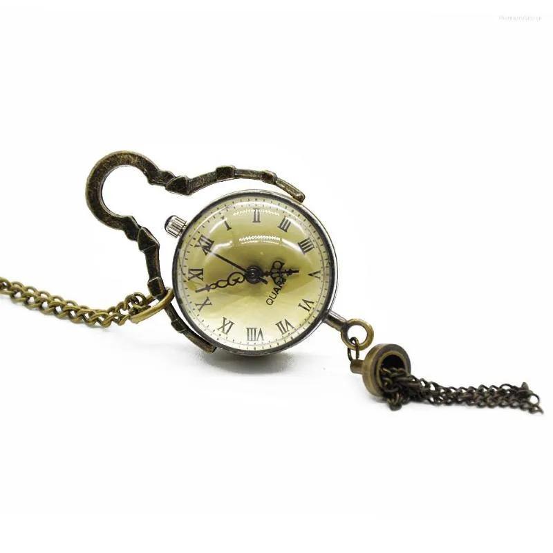 Pocket horloges vintage koperen kleur Romeinse nummers balvorm horloge kwarts hanger met ketting unisex cadeau