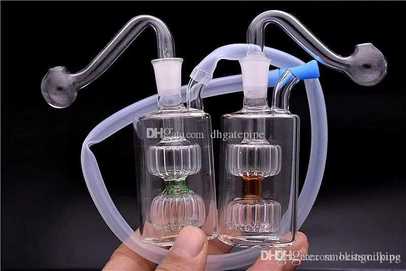 Nuovi tubi dell'acqua per bong con bruciatore a olio in vetro con tubo per bruciatore a olio in vetro maschio da 10 mm Tubo in silicone dab rig bong spesso piccolo bicchiere riciclatore bong 5 pezzi