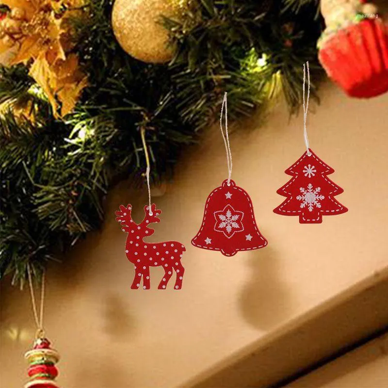 Christmas Decorations Decoration For Home Snowflake/Loev-heart/Xmas Tree/Deer/Bell Wooden Piece 24Pcs Hanging Ornament Accessories