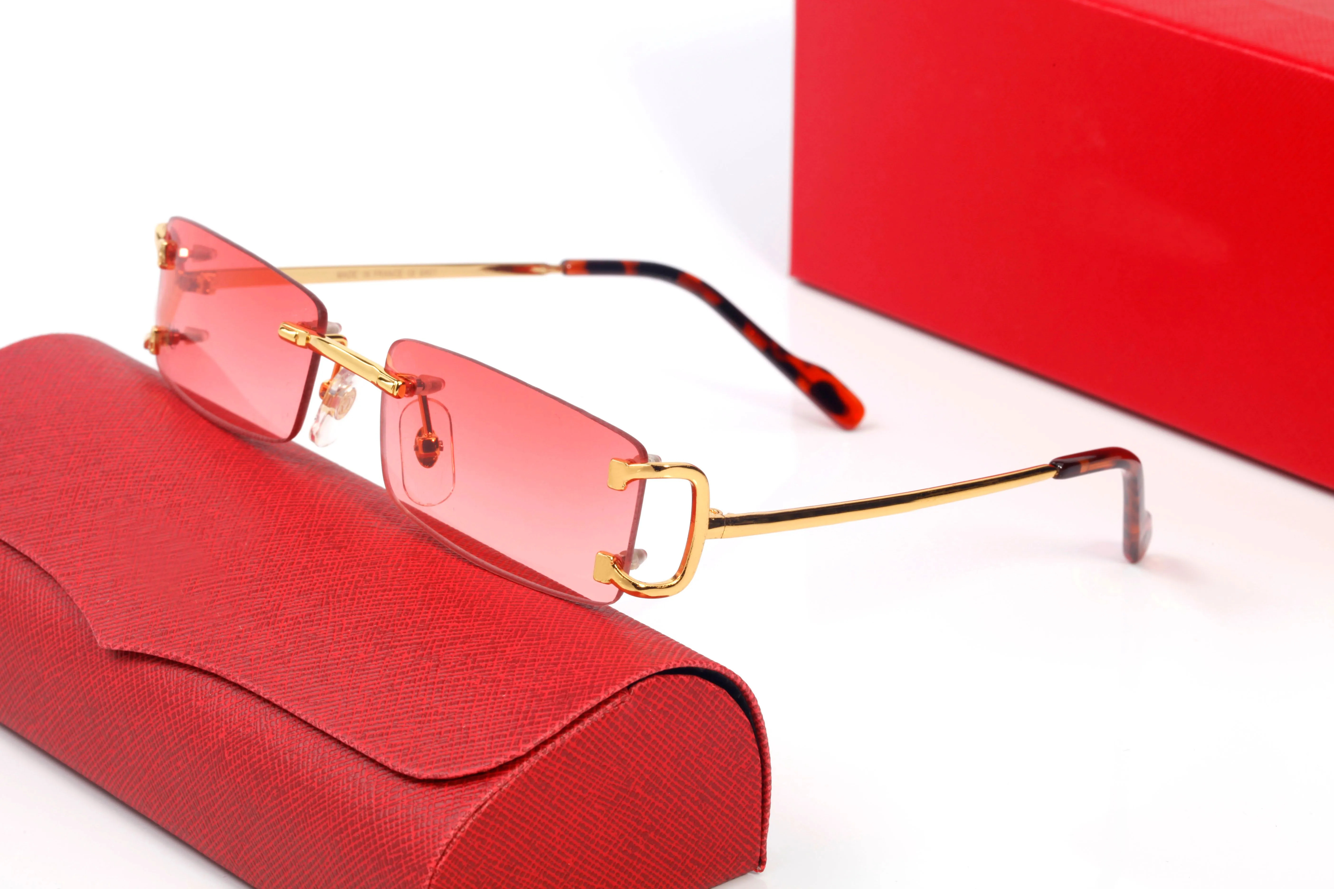 Kırmızı Erkek Tasarımcı Dikdörtgen Güneş Gözlüğü Kadın Dikdörtgen Carti Büyük Boy Gözlükleri Kadın Çerçevesiz Büyük Çerçeve Gölgeleri Altın Panter Lady U UASQ
