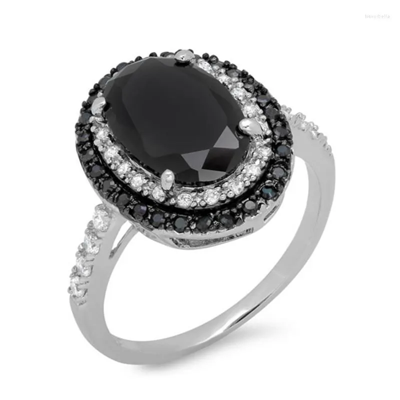 Pierścionki ślubne Hainon Fashion zaręczyn Big Black Owalny Cyrron Crystal for Women Ring Lover Srebrny kolor obietnicy prezenty biżuterii