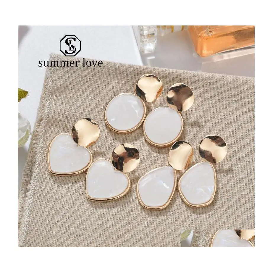 Dingle ljuskrona guld koreanska paljetter akrylörhängen för kvinnor älskare mode droppe rund hjärta örhänge bröllop geometriska smycken d dh2ke