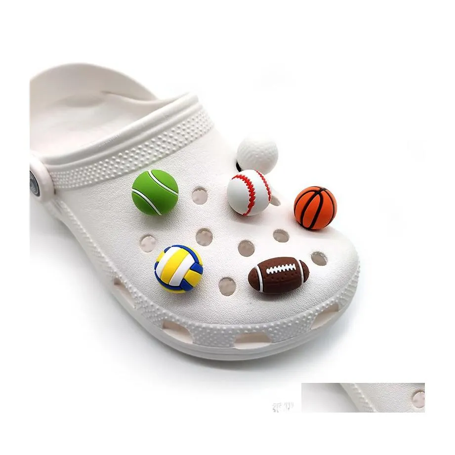 Schuhteile Zubehör 3D Sport Basketball Ball Fußball Baseball Jibitz Croc Charms Clog Pins Drop Delivery Schuhe Dhnsc