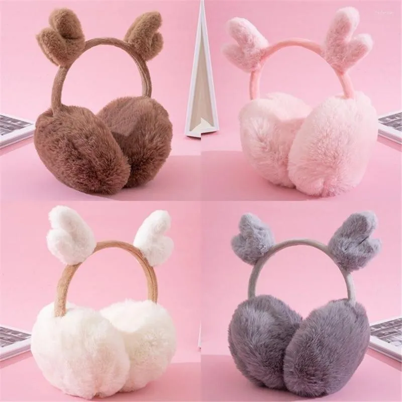 Berets Winter Kawaii Fluff Cold Warm Earmuffs Christmas Antlers Ears For Women Ear Cover Caps Headphones Accessories