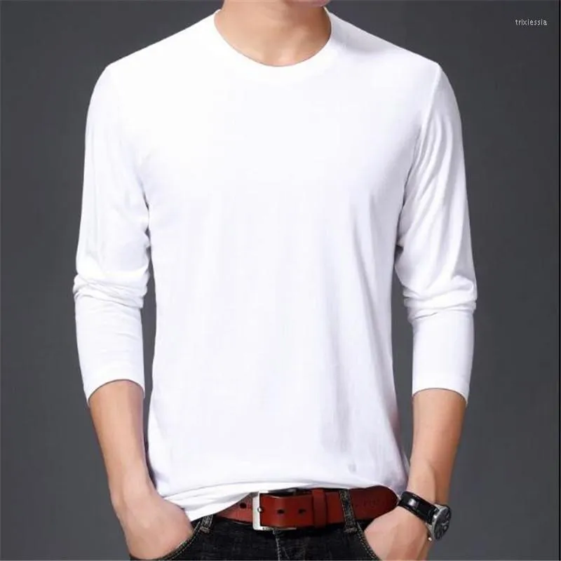 Men's T Shirts Cotton Solid Color Men Shirt Casual Long Sleeve Slim Basic Tops Tees Stretch T-shirt Mens Clothing