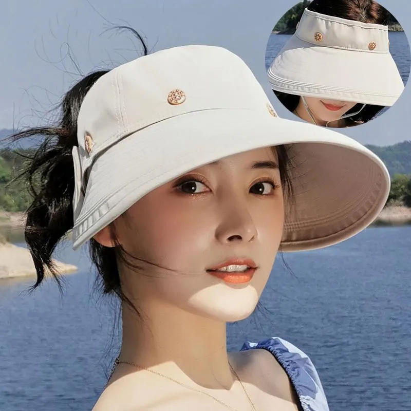 Brede rand hoeden k163 damesemmer hoed zonbescherming zomer Panama 2023 cap vrouwelijk strand verwijderbare visueur