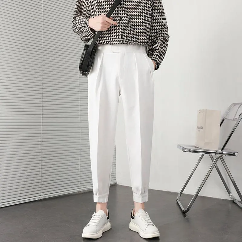 Men's Pants Korean Fashion Summer Street Pleated Men Solid Color Breathe Lightweight Thin Casual Bottoms