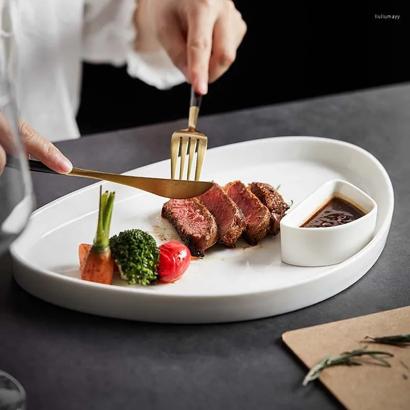 Plattor Nordic White Western Plate Creative Restaurant Steak Arrangement Straight Body Pasta Breakfast Tray Hushåll