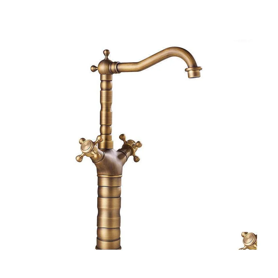 Bathroom Sink Faucets Houmaid Arrival European Antique And Cold Water Dual Handle Single Hole Basin Brass Faucet Deck Mounted Taps1 Dhrd6