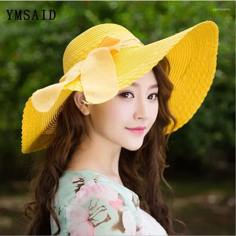 Wide Brim Hats Female 2023 Sun Hat Summer Anti-UV Lady Women Solid Floppy Straw For Beach Eger22