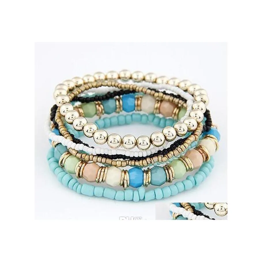 Beaded Strands Bohemian Mtilayer Beaded Bracelets Sets Women S Ocean Style Beads Bangle For Female Fashion Jewelry Gift Drop Deliver Othuk