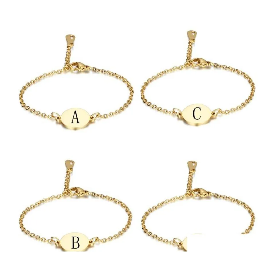 Charm Bracelets Fashion Az Letter Bracelet 26 Alphabet Pendant Bangle Jewelry Gift Q352Fz Drop Delivery Dhpjr