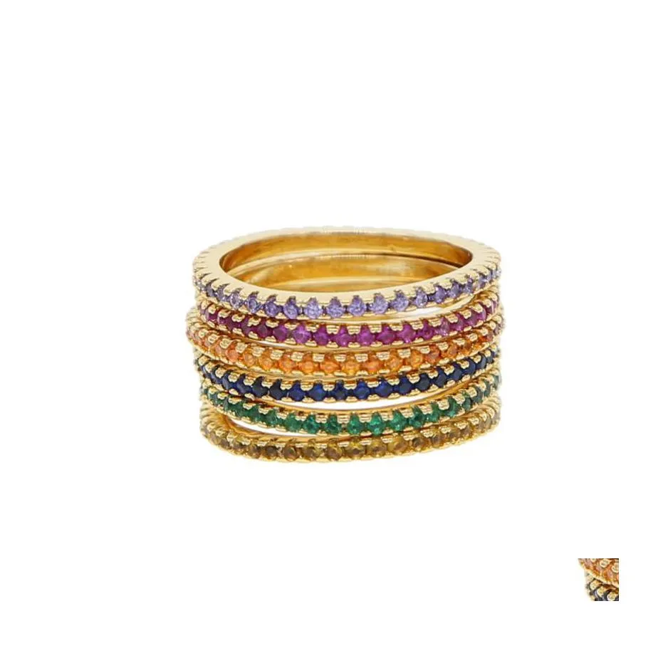 Кластерные кольца Colorf CZ Eternity Band Кольцо кольцо Тонкое точное взаимодействие роды радужная цветовой цвет классический простые кругие круги