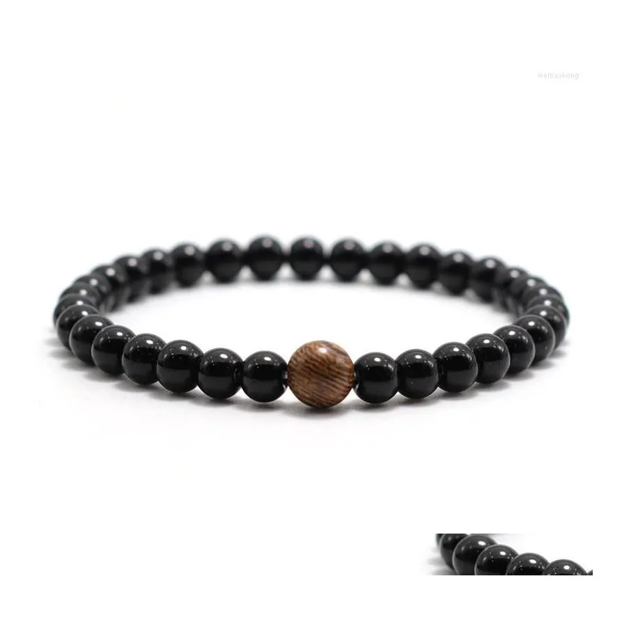 Perlé Brin Minimaliste Obsidienne Bracelet Pour Hommes 8Mm Bois Rond Naturel Bouddha Braclet Yoga Méditation Bijoux Brassard Psera Drop Dh3Uz