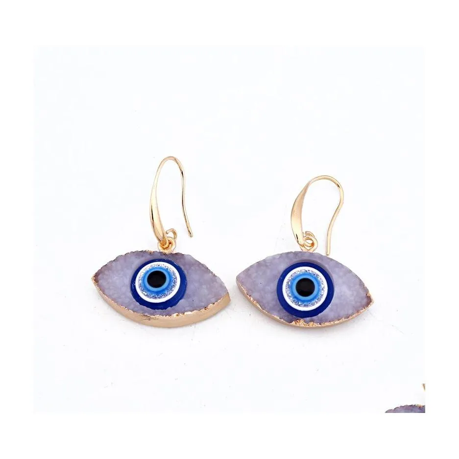 Dangle Chandelier Fashion Eye Druzy Drusy أقراط الذهب المطلي بالهندسة المغلقة الراتنجات الحجرية الطبيعية للنساء المجوهرات 489 Q2 Drop Deli Dhlbs