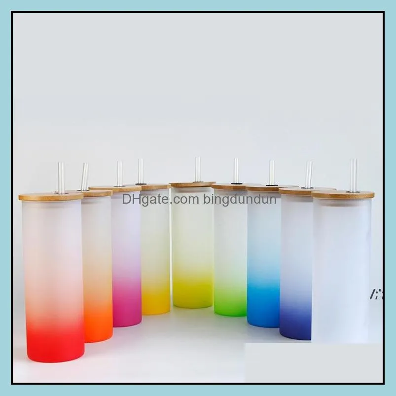 Tumblers Blank Sublimation Glass Tumbler 18Oz Frosted Gradient Color Skinny Cups With Bamboo Lids Summer Party Office Home Drinks Mu Otugt