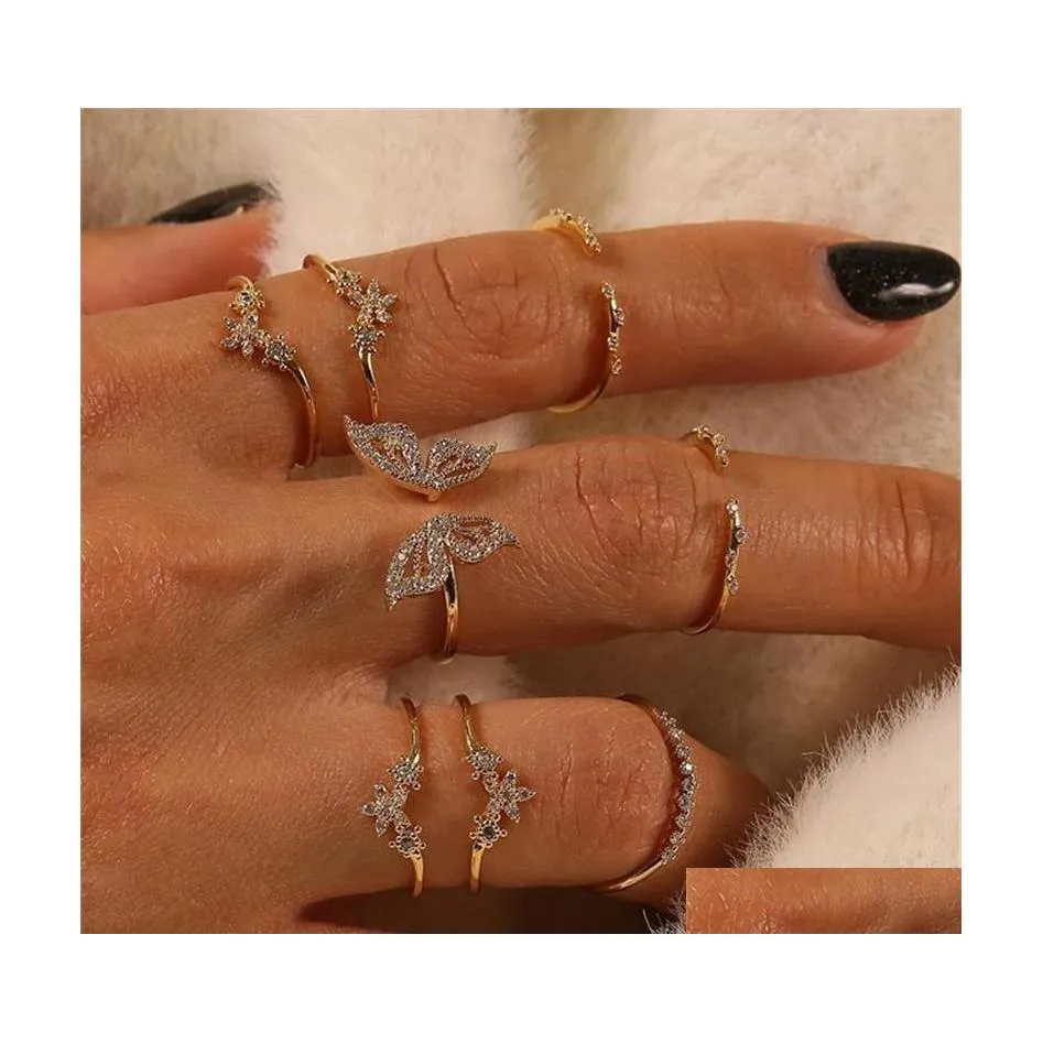 Band Rings Bohemina Fashion Jewelry Knuckle Ring Set Vintage Butterfly Flowers Sets 8Pcs/Set Drop Delivery Dhomg