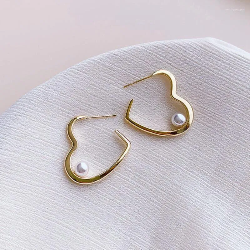 Hoop Earrings Female Simple Heart For Women Fashion Cute Jewelry Korean Girls Hanging Love Drop Pearl Party