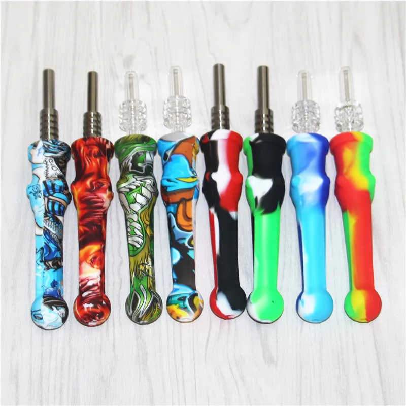 5st Hookahs Silicone Nectar 14mm med Tianium Tip Food Grade Mini Dab Straw Silicone Pipes Glass Rigs Ash Catcher