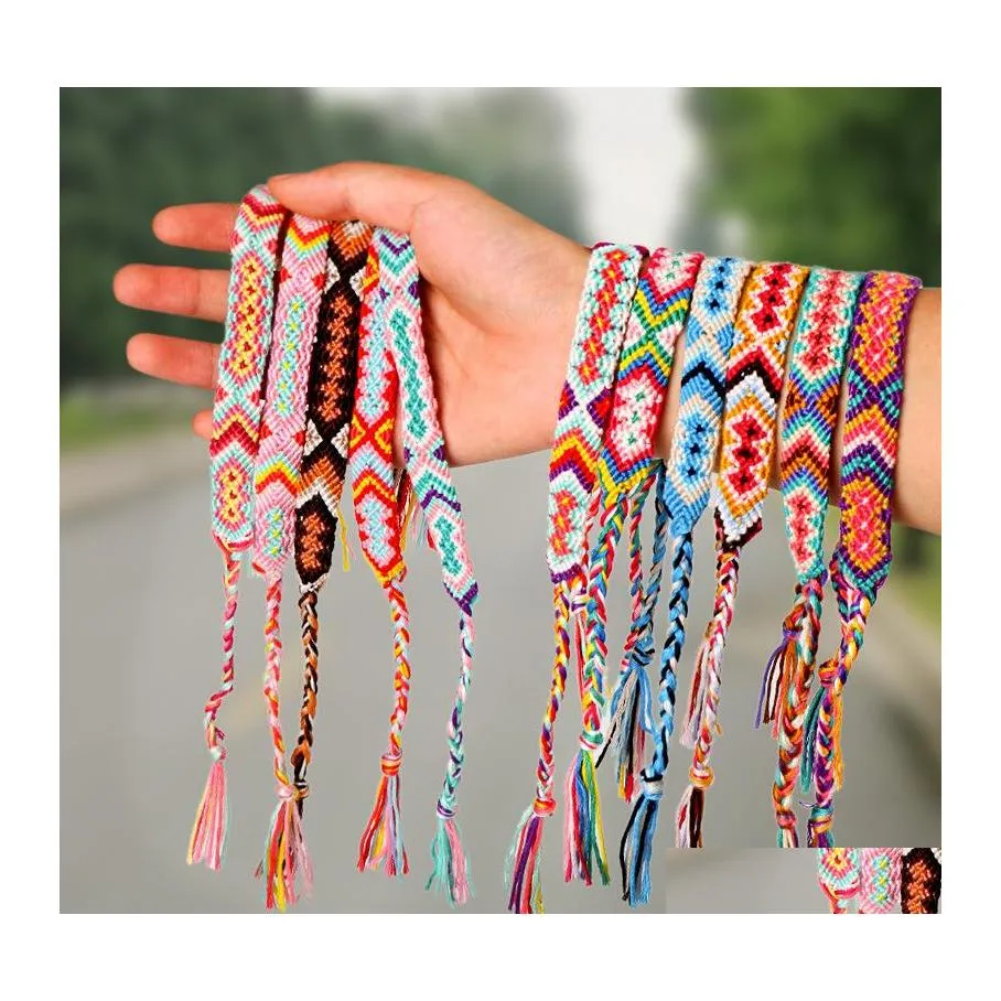 Charm Bracelets Nepal Boho Hand Weave Braided Wristband For Women Friend Bohemian Cotton Rope Ethnic Bangle Friendship Jewelry Drop D Ot3Om