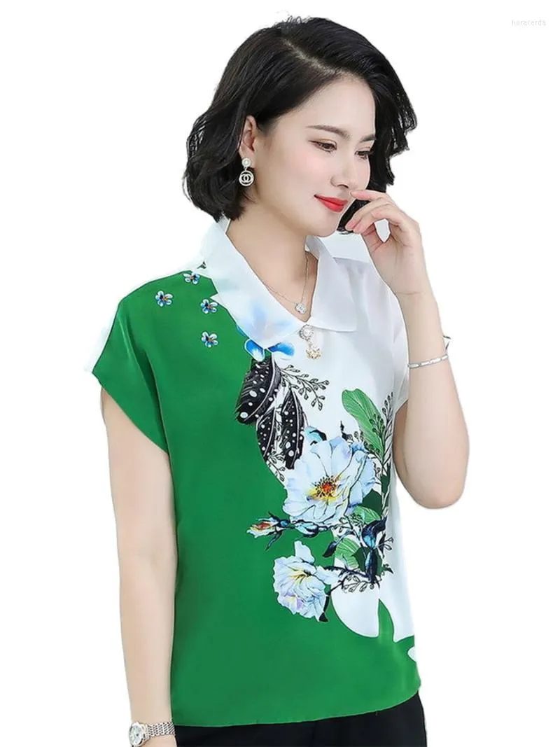 Women's Blouses & Shirts Women Spring Summer Lady Fashion Casual Short Sleeve Turn-down Collar Flower Printing Blusas Tops G2122Women's Hora